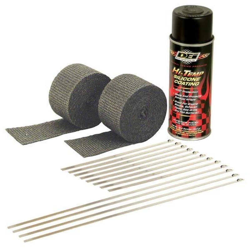 Motorcycle Exhaust Pipe Wrap Kit - Tan Wrap w/ White HT Silicone Coating by DEI