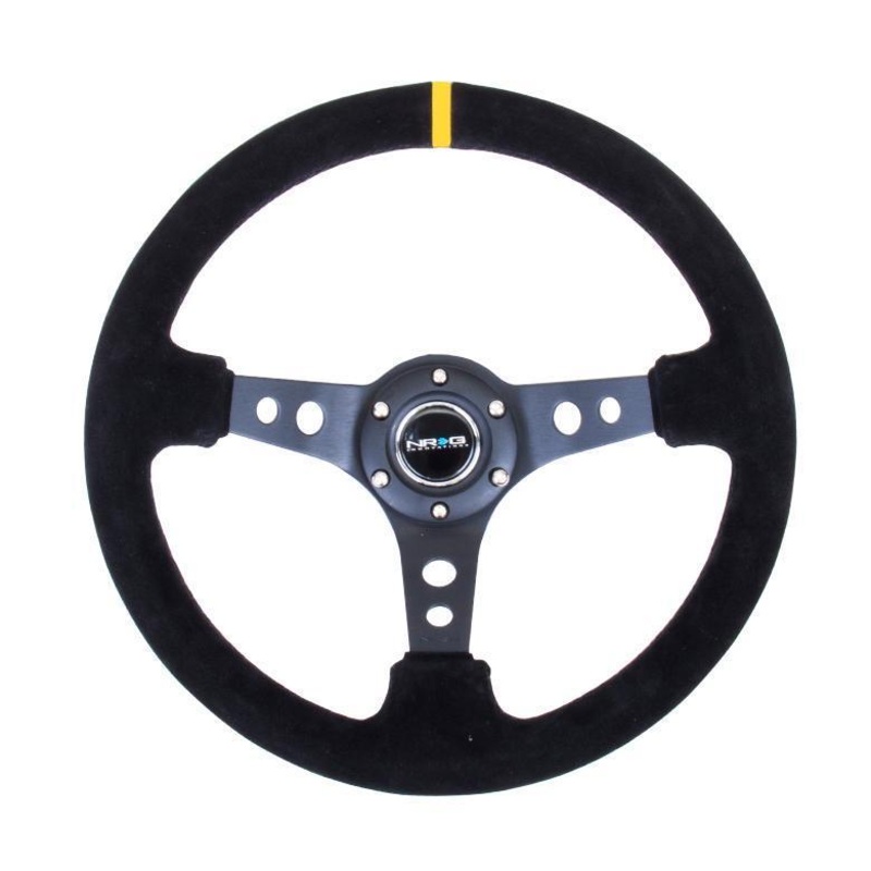 NRG 350mm Sport Steering Wheel - 3" Deep - Suede w/ Yellow Center Mark (RST-006S-Y)