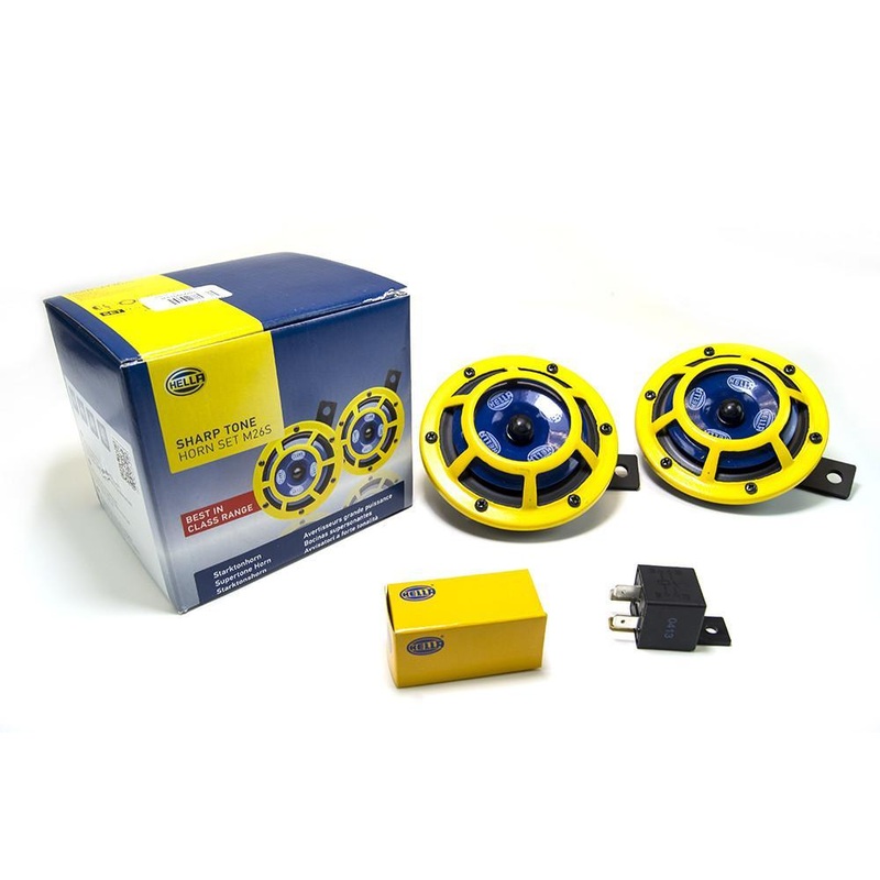 Hella 114dB 12V Sharptone Panther Dual Horn Kit -Yellow | Subaru Multiple Fitments (H31000001KIT)